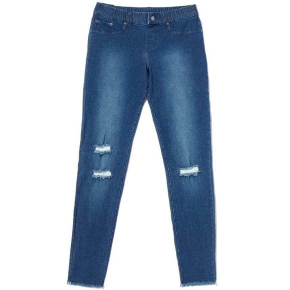 HUE • Ripped Knee Ink Wash Denim Leggings - Size M - Picture 1 of 16